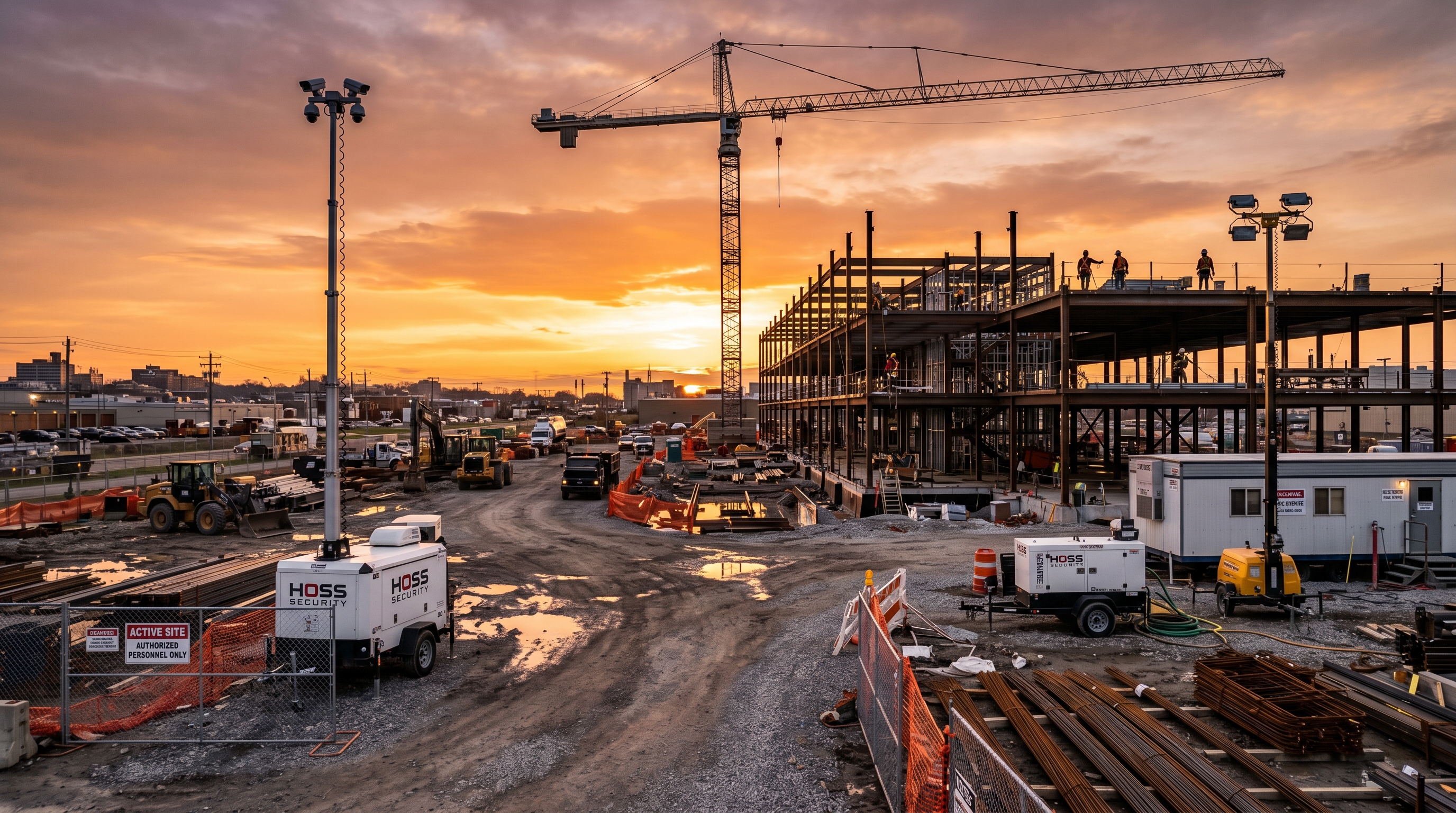 Active construction site with portable infrastructure deployed