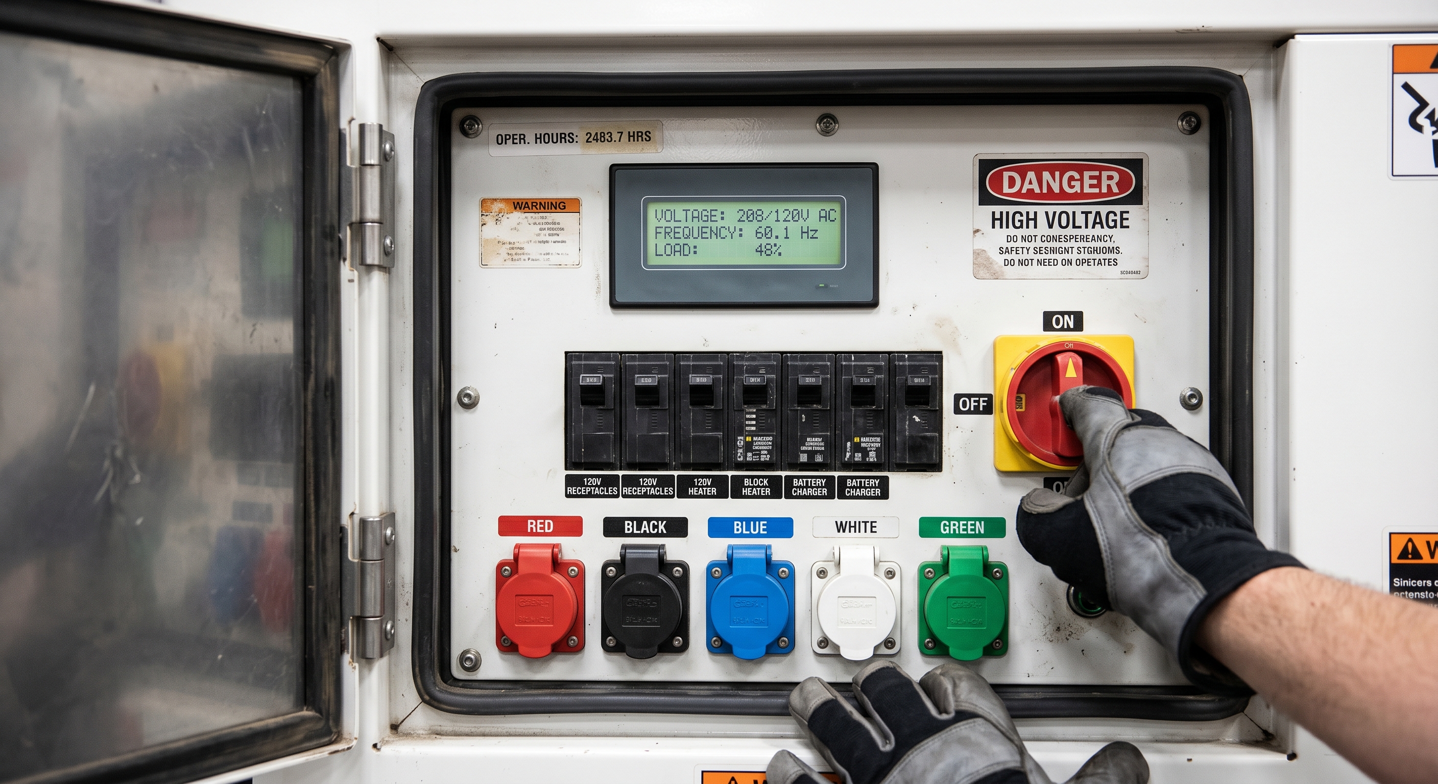 Generator control panel with digital monitoring display