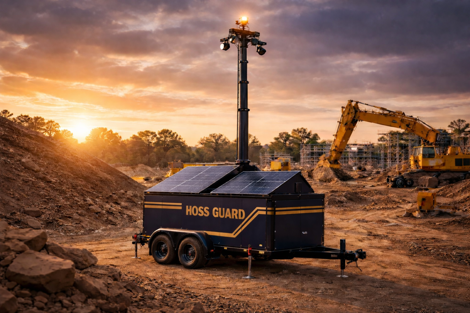 Hoss security trailer deployed at an active construction site
