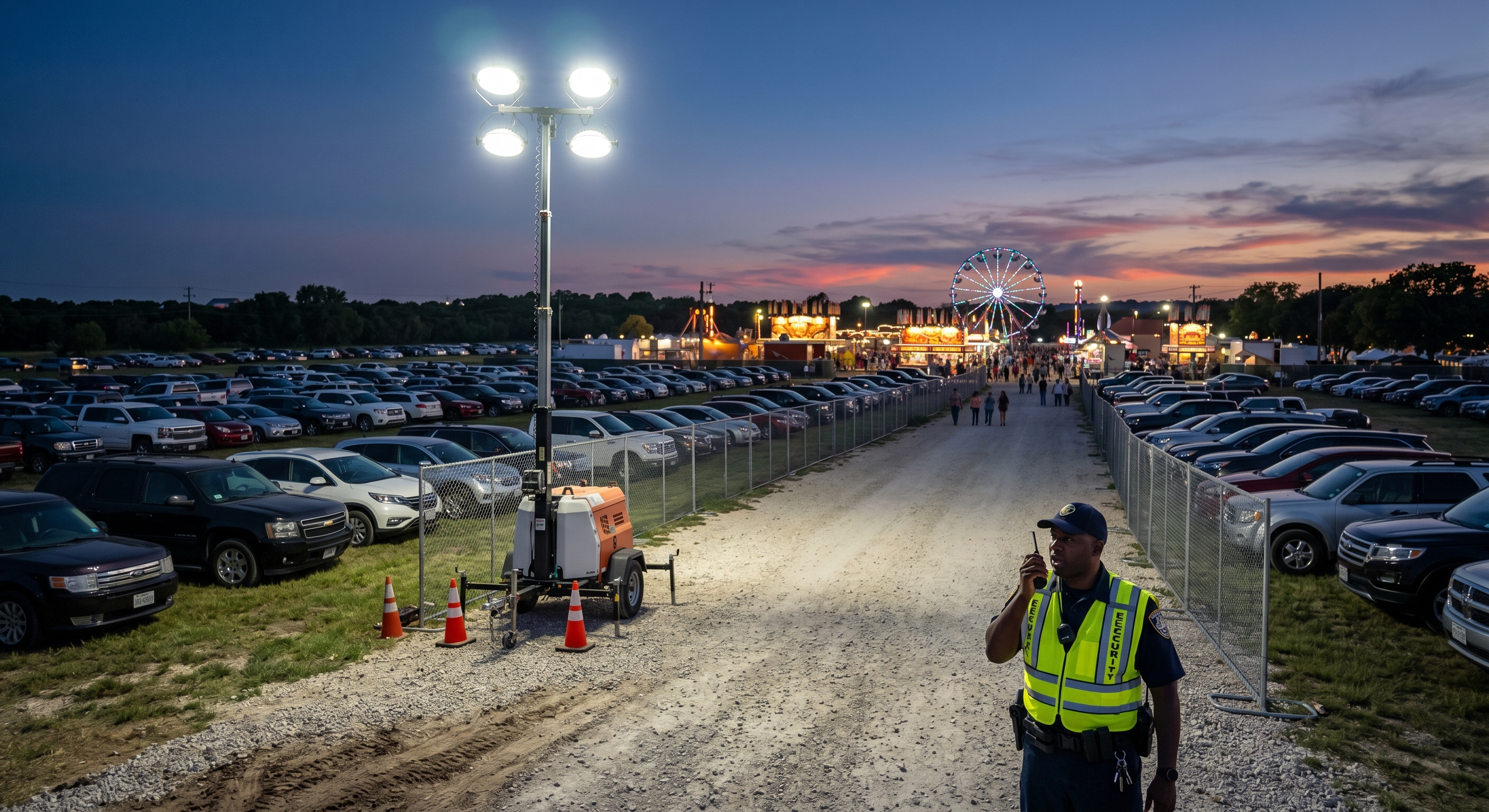 Light tower illuminating an outdoor event