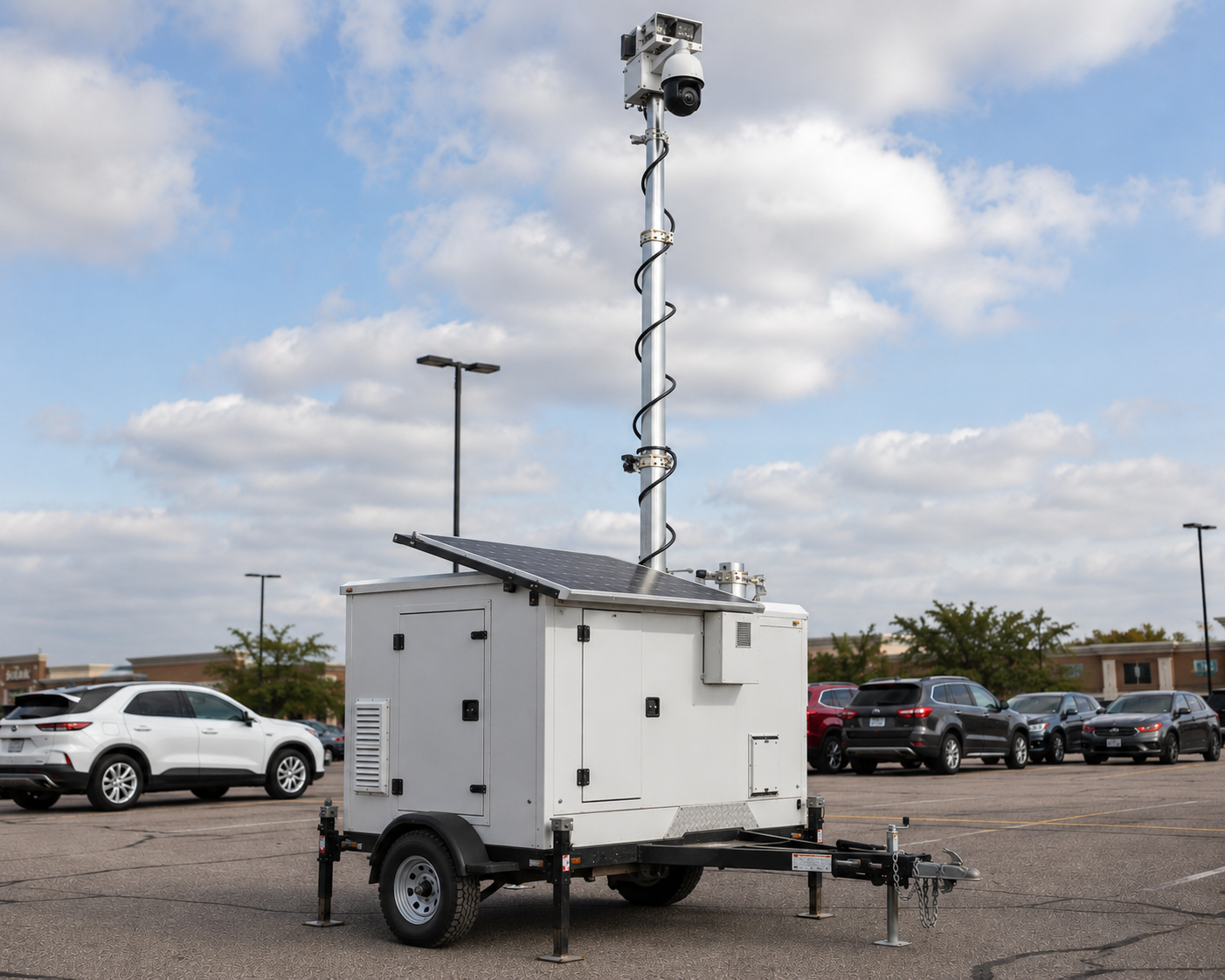 Security surveillance trailer deployed at construction site